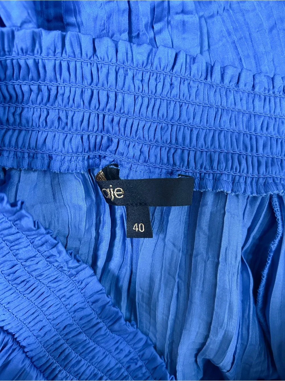 Maje Satin Effect Pleated Blue Midi Skirt